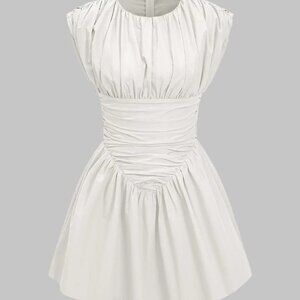 Micas Solid Ruched Mini Dress in White